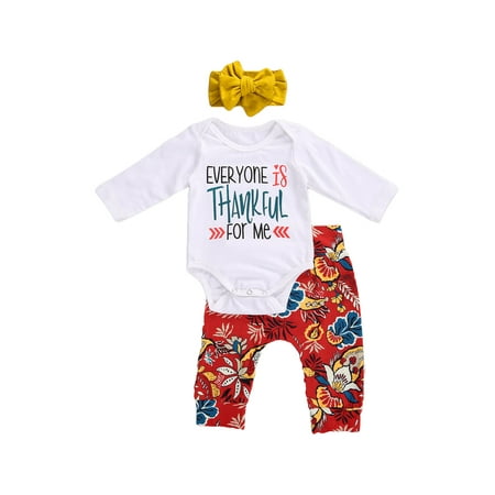 

Baby Girl s Autumn Outfit Sets White Long Sleeve Letter Print Romper + Floral Pants + Yellow Bowknot Headband