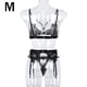thumbnail image 1 of Conjunto de ropa interior de encaje floral de 3 piezas para mujer, sujetador sexy, bragas, liguero, negro, M Kearding XX000052-11, 1 of 7