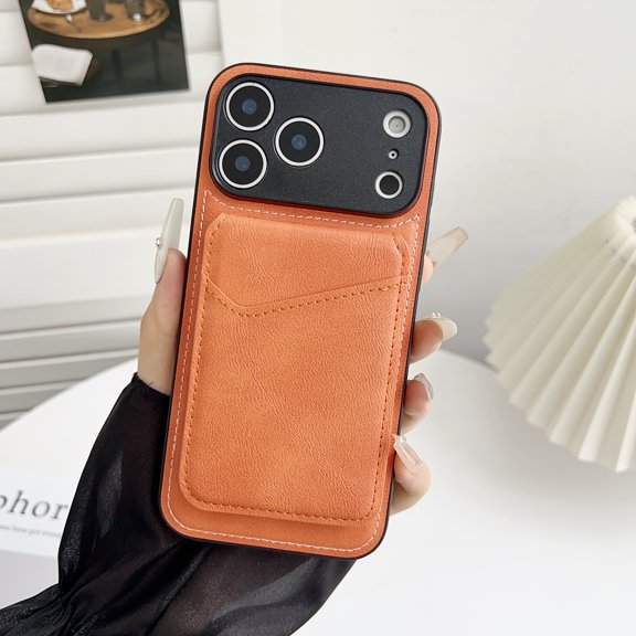 Wallet Case For iPhone 17 Pro Max, Compatible with MagSafe Premium PU Leather Protective Cover with Detachable Card Holder and Multi-Angle Kickstand, Shockproof Rugged Bumper Case,Orange