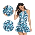thumbnail image 3 of Traje de baño de una pieza para mujer Control de barriga Cuello en V alto Malla Fruncido Trajes de baño Trajes de baño - Hojas azules, 3 of 6