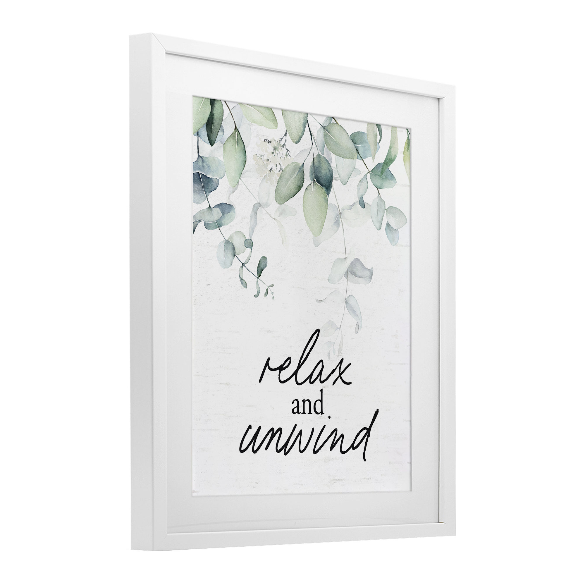 Relax And Unwind Herb Leaves White Framed Print Under Glass, design by Lettered and Lined