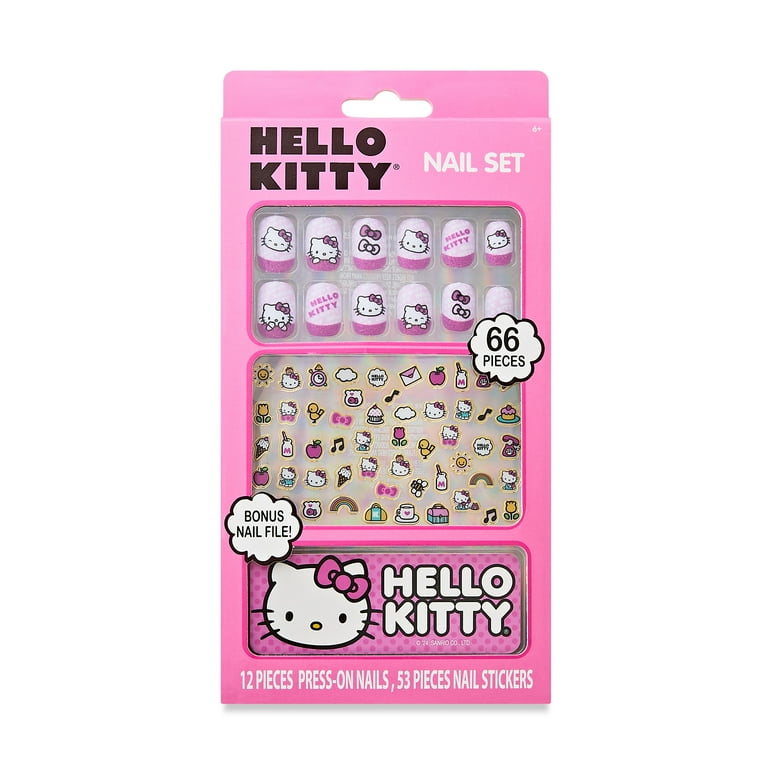 Hello Kitty 66 Piece Nail Set with Press-On Nails, Nail Stickers