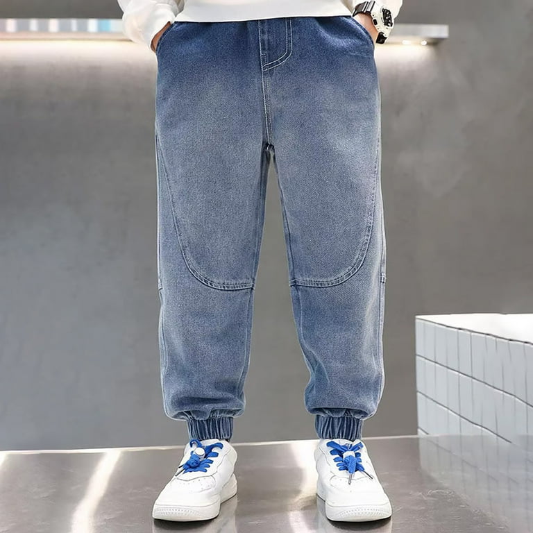 shoper Jeans for Boys Loose Fit Washed with Drawstring Pull-On