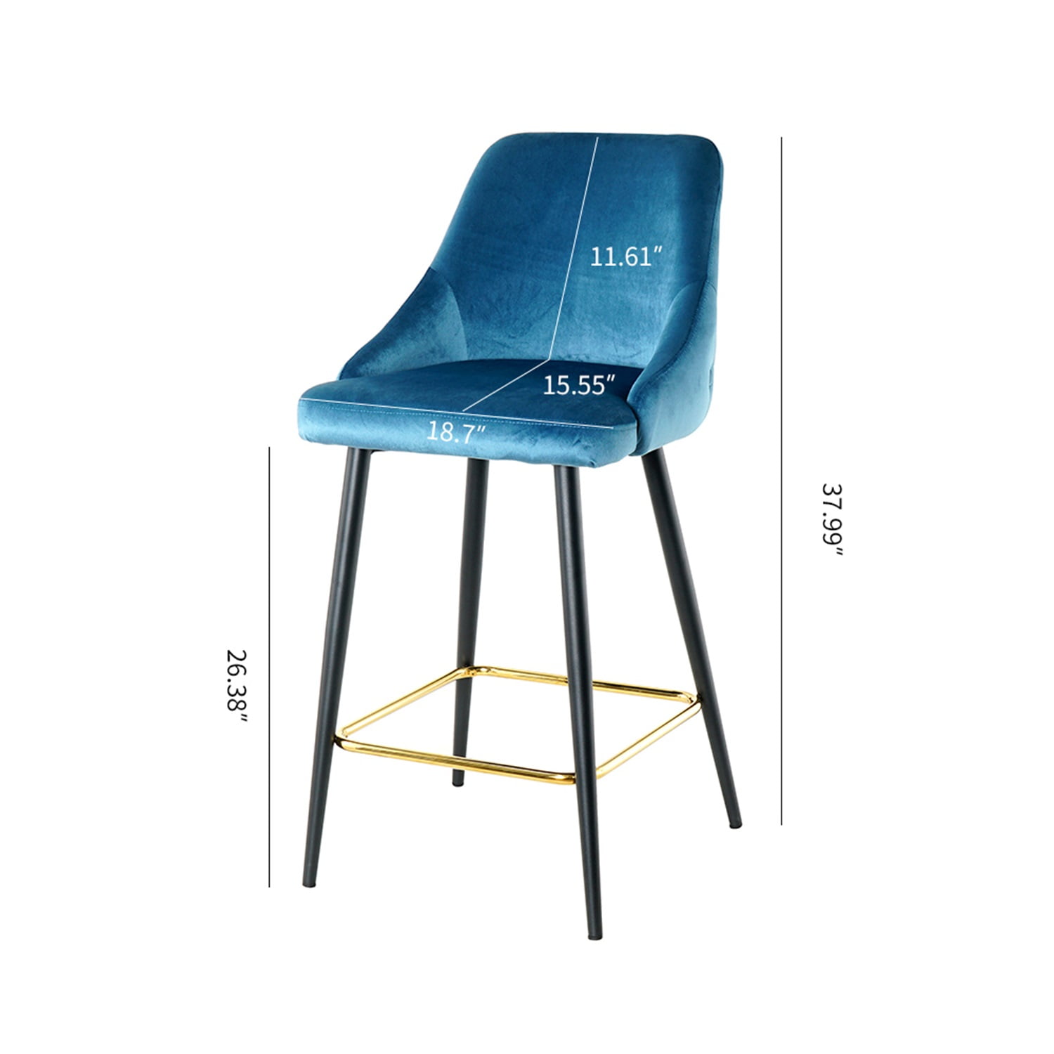 Kadyn Upholstered High Bar Stool Chair Set of 2, Modern Foam Bar Stools with Gold Legs, Bar Dining Chair for Dining Room, Blue
