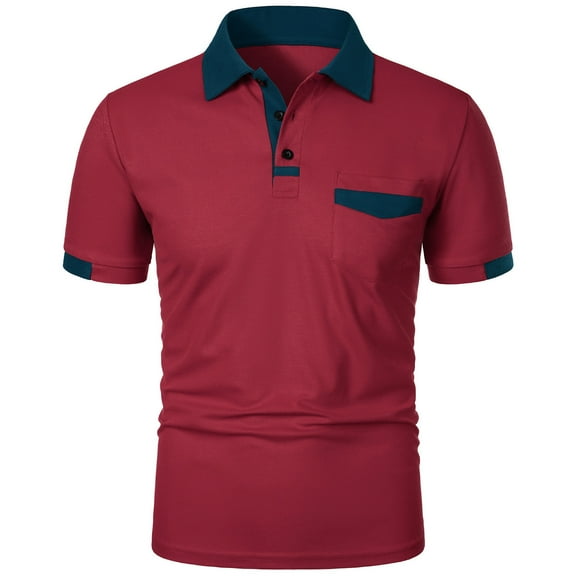 WAVSUF Lapel Polos Men Soft Pique polo Shirt T-Shirt Wine Size 2XL