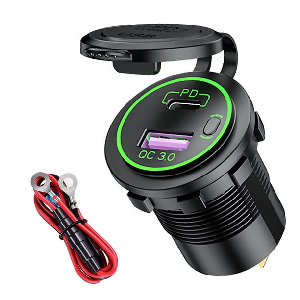 Sidaley Adaptador de carga USB para encendedor de 12-24V CC, a prueba de polvo para motocicleta, barco, caravana, coche, protección contra Paneles de instrumentos para automóviles Luz verde Sidaley VI017321-02B