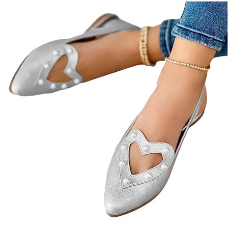 

Women s Shoes Leisure Flat Shoes Female Pointed Hollow Beaded Heart-shaped Shoes Womens Sandals