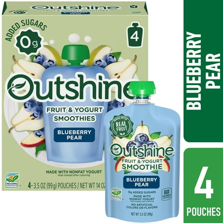 Outshine Fruit Smoothie Pouches Blueberry Pear Liquid 3.5 oz Each 4 Snack Pouches
