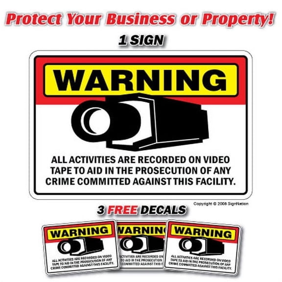 SECURITY CAMERA ~1 Sign & 3 Free Decals~ alarm signs | Indoor/Outdoor | Business, Garages, Home, Offices | SignMission Wall Plaque