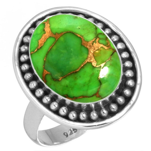 925 Sterling Silver Ring For Women - Men Copper Green Turquoise Gemstone Silver Ring Size 10 Elegant Silver Ring Size 10 Easter Gift For Mom Gemstone 925 Silver Jewelry