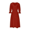 thumbnail image 5 of Lovskoo 2024 Wedding Guest Dresses for Women Evening Gown Trendy Half Sleeve V-Neck Loose Solid Ankle Dress Long Split Cocktail Dresses 2023 Red, 5 of 7