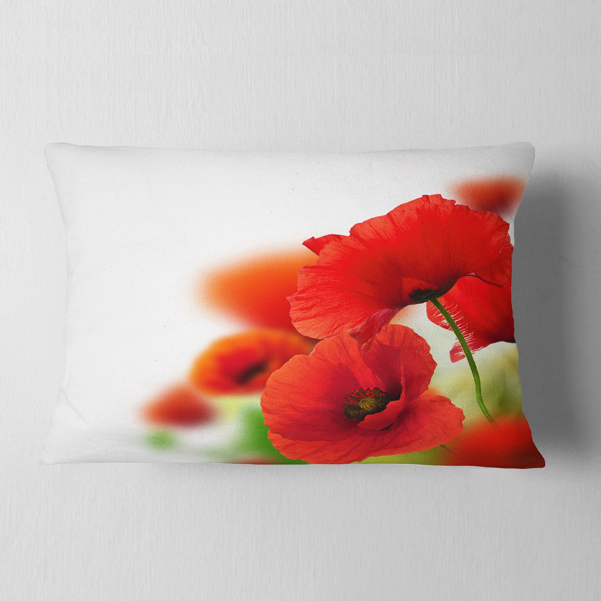 Designart Fantastic Poppy Flowers on White - Floral Throw Pillow - 12x20
