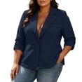 thumbnail image 2 of Plus Size Pleated Blazer For Women, Ruffled 3/4 Sleeve Lapel Jacket, Button Down Casual Office Suit, Elegant Business Work Wear, Feminine Cut Navy L, 2 of 7