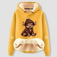 thumbnail image 2 of Telankuip Sherpa Lined Hoodies for Women Winter Warm Cozy Highland Cow Graphic Print Pullover Sweatshirts Long Sleeve Casual Stylish Xmas Holiday Hooded Tops Yellow XL, 2 of 3