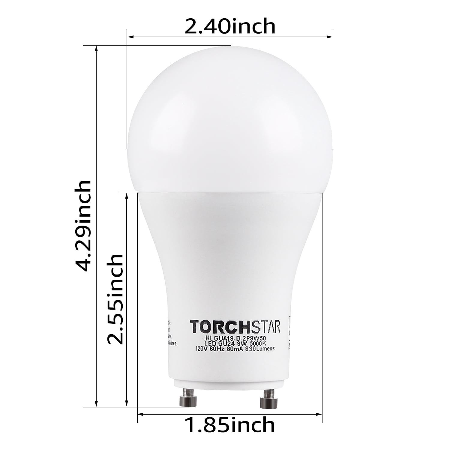 4 Pack 9W Dimmable A19 LED Light Bulb with GU24 Base, 60W Eqv. Energy Star & UL-Listed Lamp Bulb, 830 Lumens, 5000K Daylight, 310° Omni-directional General Lightin