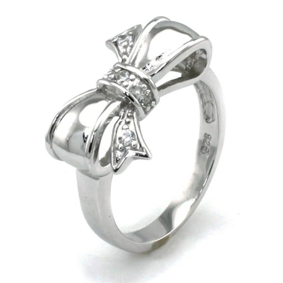 Tioneer Sterling Silver Cubic Zirconia Cute 3D Bow Infinity Promise Ring