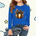 thumbnail image 2 of Thanksgiving Day Outfits Long Sleeve Cotton T-Shirts for Girls Pumpkin Plaid Printed Crewneck Fall Tops Tshirts (3-4 Years, Blue 07), 2 of 5