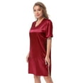 thumbnail image 5 of iEFiEL Womens V Neck Satin Nightgown Short Sleeve Nightdress Sleepwear Loungewear Burgundy M, 5 of 5