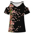 thumbnail image 4 of Azrian Womens Tops 2023,Women Summer Sexy T- Shirt Cold Shoulder Pullover Blouse V-Neck Short Sleeve Printed Tops Blouse Clearance Sale, 4 of 5
