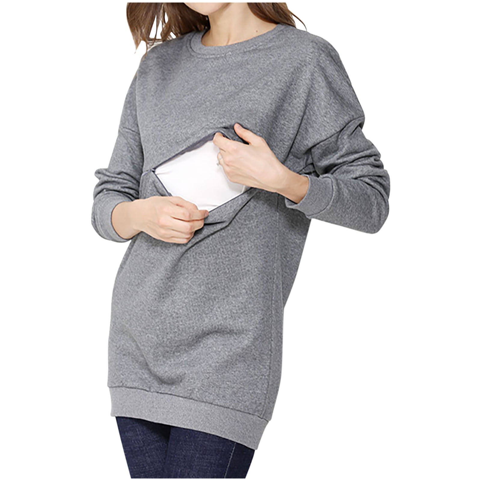 Haut D'allaitement Femme Manches Longues - T-shirt De Grossesse Confortable Et Discret - Couleur Unie