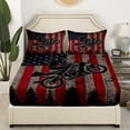 thumbnail image 2 of YST Drap-Housse Grand de Motocross pour Enfants Garçons, Draps de Lit Sports Extrêmes, Housse de Lit Drapeau Américain Rétro, Ensemble de Lit à Rayures Grises et Rouges, Literie de Motocross Déco de Chambre, Respirant 3 Pcs, 2 of 4