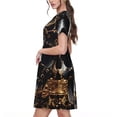 thumbnail image 2 of Easygdp Gold Pattern Black Skull para Vestido Transpirable de Mujer, Vestido Suelto de Manga Corta con Pliegues y Bolsillos para el Verano, 2 of 6