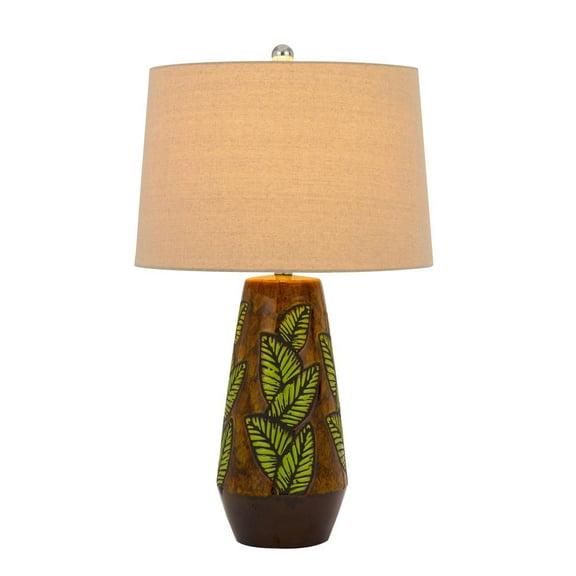 29" Brown Ceramic Table Lamp With Tan Empire Shade