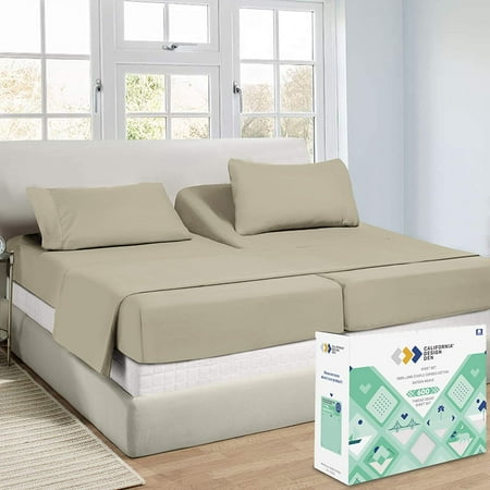 Zmleve Split King Size Bedsheets For Adjustable Bed Soft Crisp 600 Sateen 100 Cotton Sheets 5pc Set With 2 Twin Xl Fitted Sets Taupe Canada Cotton Sheets 5pc Set With 2 Twin Xl, King Size Adjustable Bed Sets