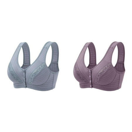 Kcodviy 2 Pcs Womens No Steel Ring Workout Sports Bras for Women Front Close Bra T Womens Bra Back Plus Size Seamless Sports Bra Women Unlined Bra for Large Bras for Women Bust