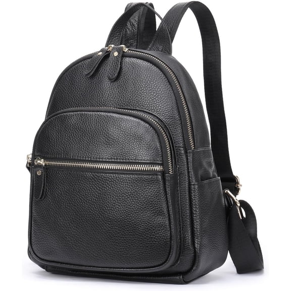Small Backpack for Women Genuine Leather Purse Multi-functional Fashion Daypack Soft Leather Shoulder Office, Black, One Size