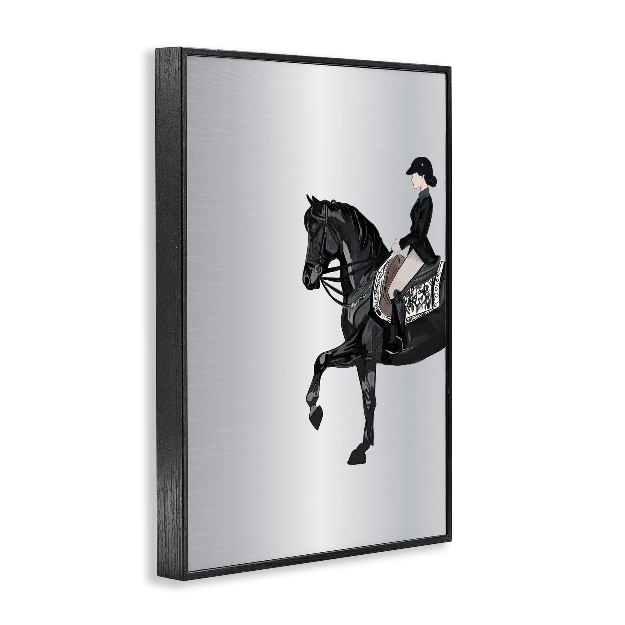 Stupell Industries Silver Rider Jockey Animals & Insects Painting Black Framed Art Print Wall Art, 12 x 18