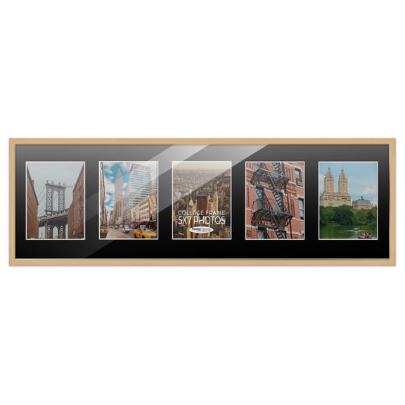 Natural Finish Collage Panoramic Frame - Black Mat, Holds Five 5x7 Photos , UV Acrylic, Wall