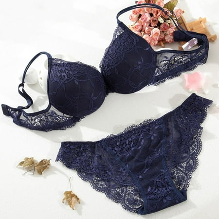 

Pxiakgy intimates for women Embroidery Lace Extreme Padded Push Up Underwear Bra Set Bra Sets Blue + 80A