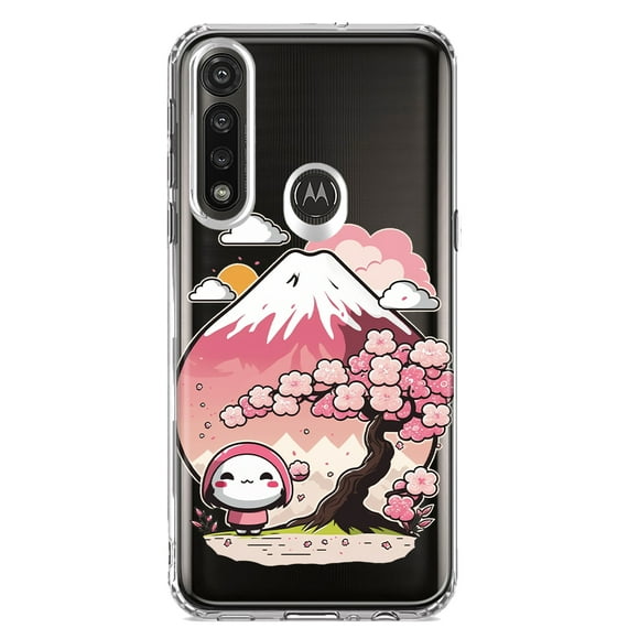 MUNDAZE Motorola Moto G Power Shockproof Clear Hybrid Protective Phone Case Kawaii Manga Pink Cherry Blossom Fuji Mountain Mochi Girl Cover