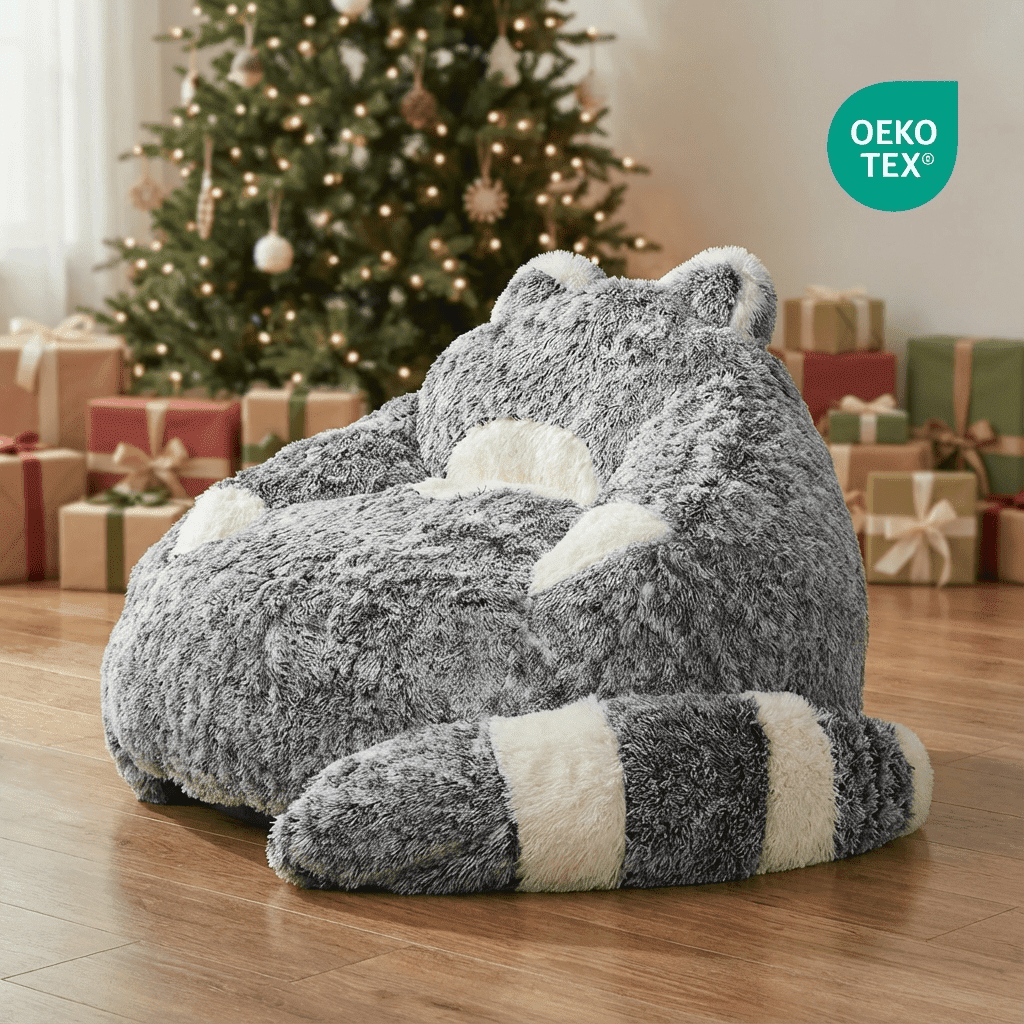 Ebenchico 3.7ft Raccoon Shaped Bean Bag Chair for Adults Teens Kids, Large Beanbag Chairs for Reading Gaming Relaxing(Black)