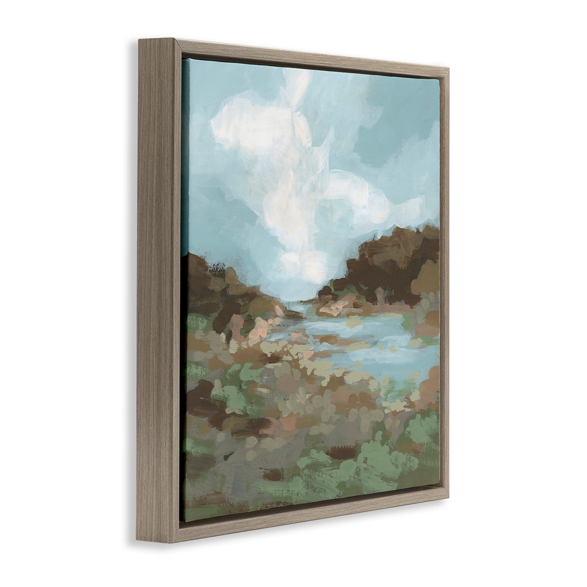 Stupell Industries Natural Creek Terrain Landscape & Nature Painting Brown Floater Framed Canvas Art Print Wall Art, 18 x 18
