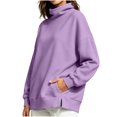 thumbnail image 2 of Tusihei Women Mock Neck Long Sleeve Oversized Sweatshirts Side Slit Pullover Tops Fall Winter Casual Loose Sweater Shirts, Purple XL, 2 of 7