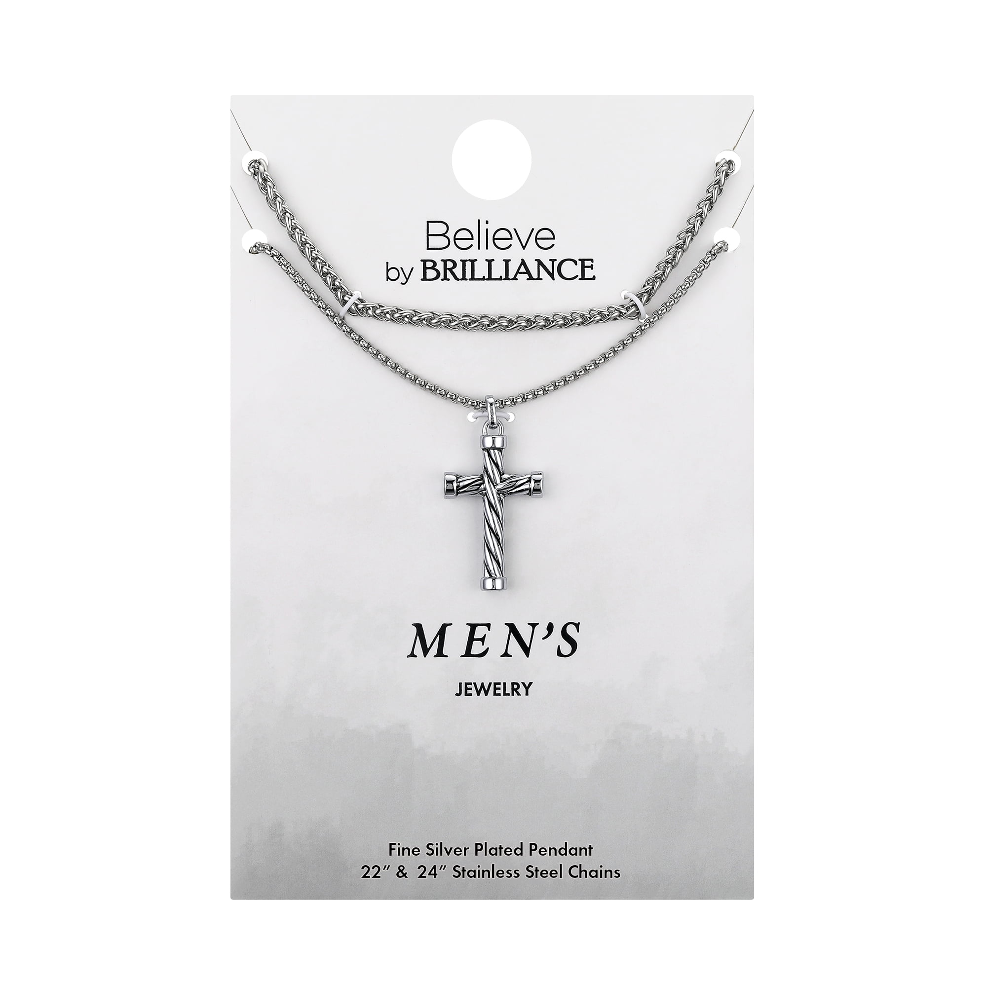 Believe by Brilliance Men's Wheat Chain and Cross Necklace Set, 22