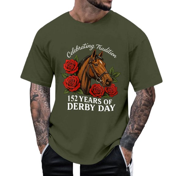 CONZONE Mens Horse Racing Tshirts Short Sleeve T-Shirts for Men Crew Neck Letter Graphic Y2K Casual Summer Tee Tops