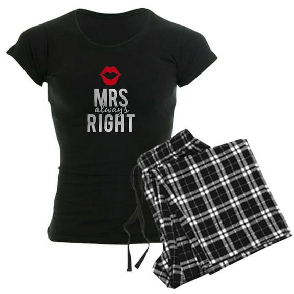 CafePress - Mrs Always Right White Text Pajamas - Women's Dark Pajamas