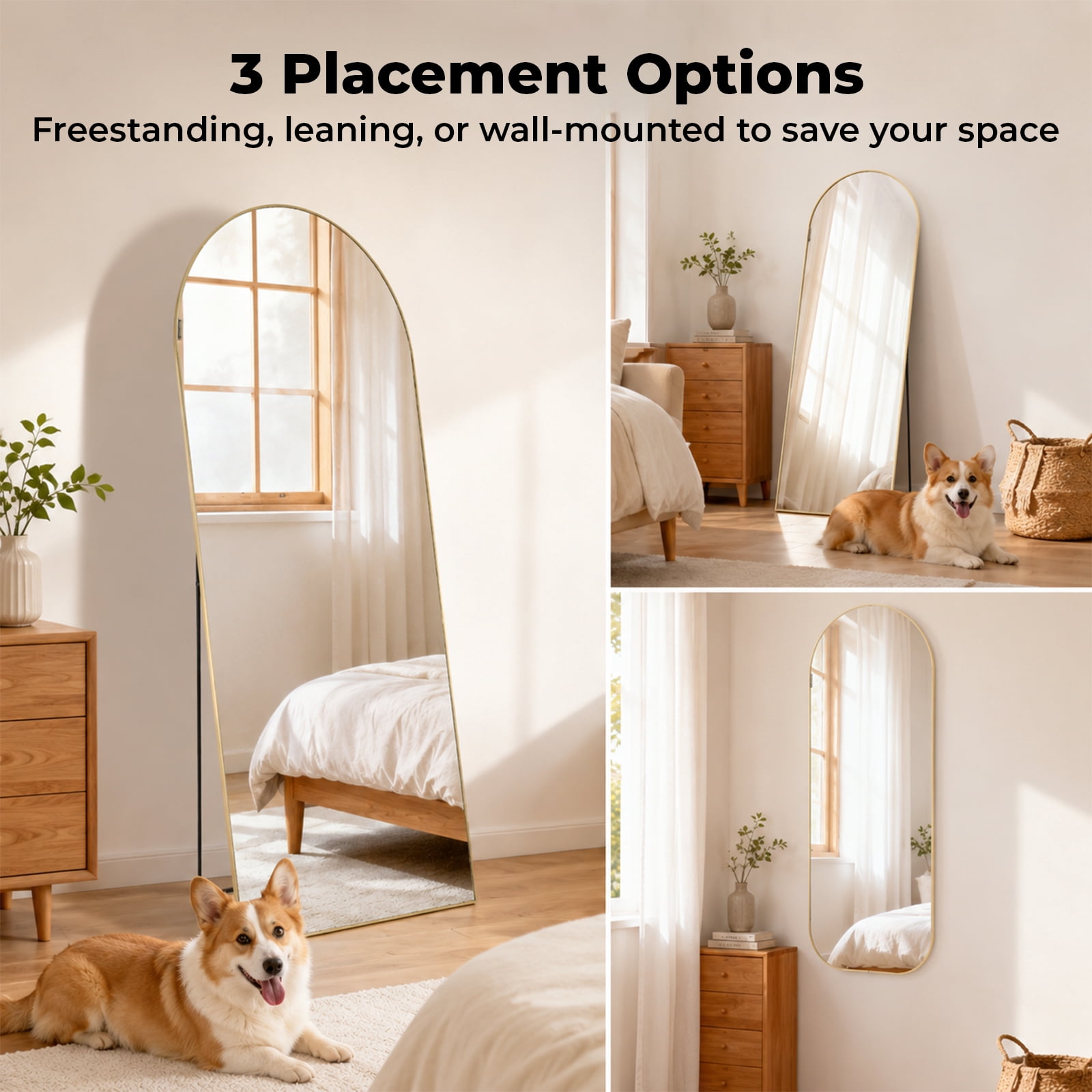 Alvantor 56"x15" Mirror Full Length Full Body Mirror with Stand, Shatterproof Tempered Glass, Modern Aluminum Alloy Frame, Free Standing or Leaning for Home Decor