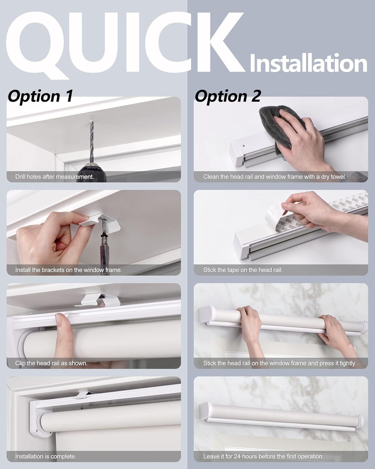 LazBlinds No Tools No Drill Cordless Roller Shades, 100% Blackout Roller Blinds for Windows, Thermal Insulated UV Protection Waterproof Roll Up Window Blinds and Shades, 34'' W x 72'' H, Grey