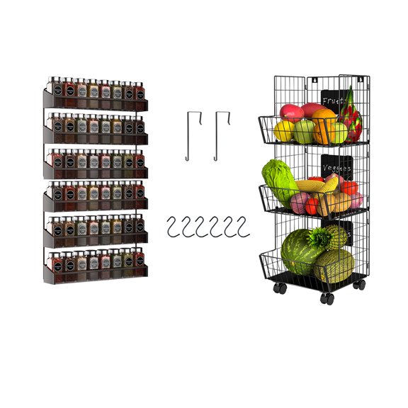 3 Tiers Wire Baskets for Storage Pantry and Set of 2 Bronze Storage Shelf kitchen pantry organizers and storage