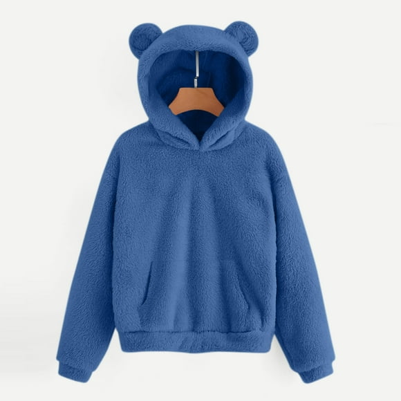 Womens Hoodies, Fleece Pullover Sweater, Cute Fuzzy Fleece Hooded Sweatshirt Winter Travel Warm Hoodie Outerwear with Pockets
