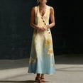 thumbnail image 5 of Oplxuo Summer Maxi Dresses for Women Linen V Neck Sleeveless Beach Sundress Button Casual Loose Tank Dress with Pockets, 5 of 7