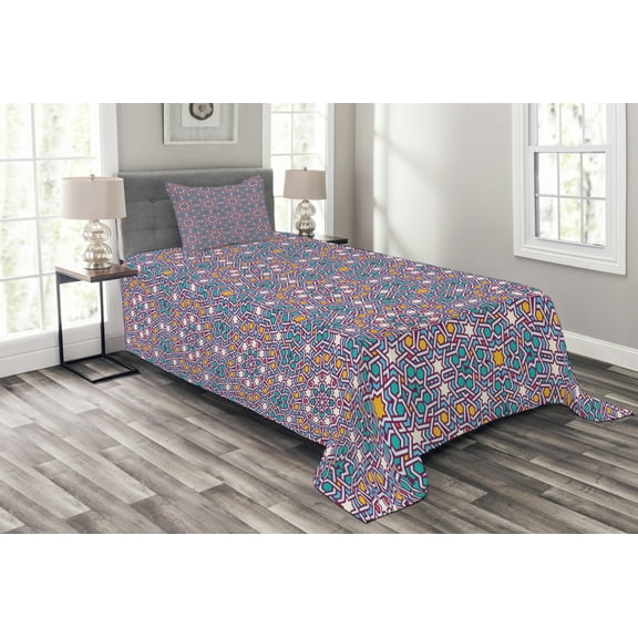 Ambesonne Moroccan Quilted Bedspread Set 2 Pcs, Star Pattern, Twin Size, Multicolor