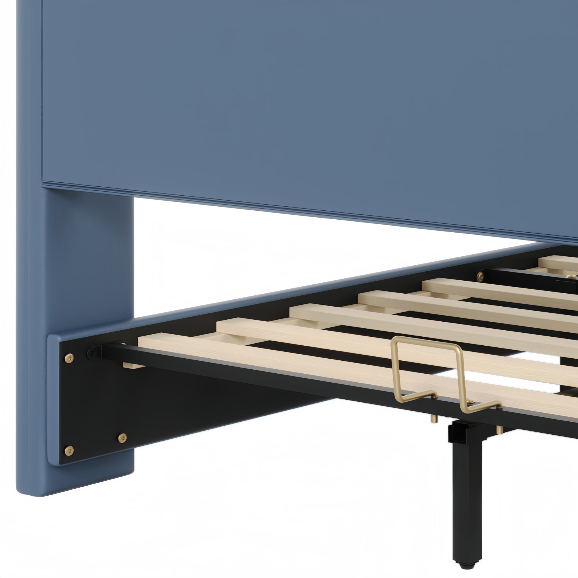 [Luckynote]Queen Size Leather Upholstered Bed Frame, Modern Bed Frame with Wingback Head board, Upholstered Platform Bed with Wavy Footboard, No Spring Box Needed, Antique Blue