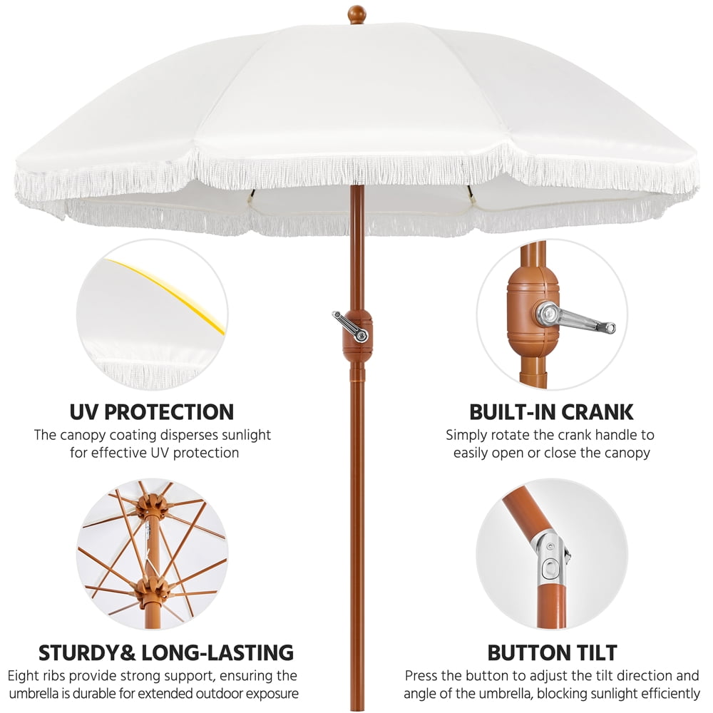 Yaheetech 9ft Romantic French Style Patio Pool Umbrella with Tassels, Cream