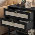 thumbnail image 5 of FANRAL Boho Chic 2 Drawer Nightstand with Rattan Accents,Stylish Storage Bedside Table with Shelf & Gold Handles,Black Night Stand, 5 of 6