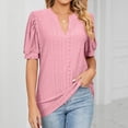 thumbnail image 2 of Baqcunre T Shirts For Women Women'S Casual Summer V Neck Solid Color Hollow Bubble Short Sleeve Loose T Shirt Top Workout Tops For Women Womens Blouses Red S, 2 of 7